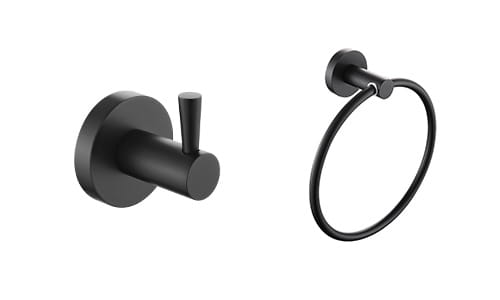 Bristan Round Bathroom Accessories. Robe Hook and Toilet Roll Holder in Black Finish