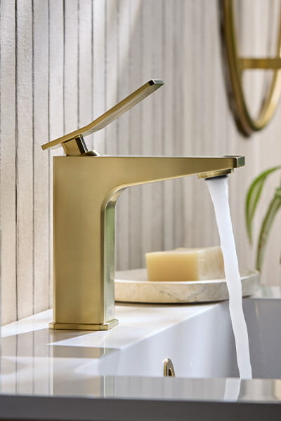 Bristan Tangram bathroom mixer tap in Brushed Brass