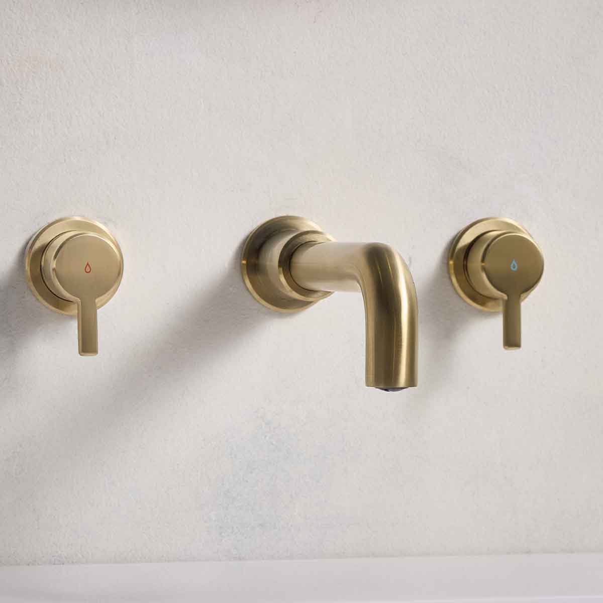 Bristan Alcove wall-mounted basin mixer in brushed brass finish