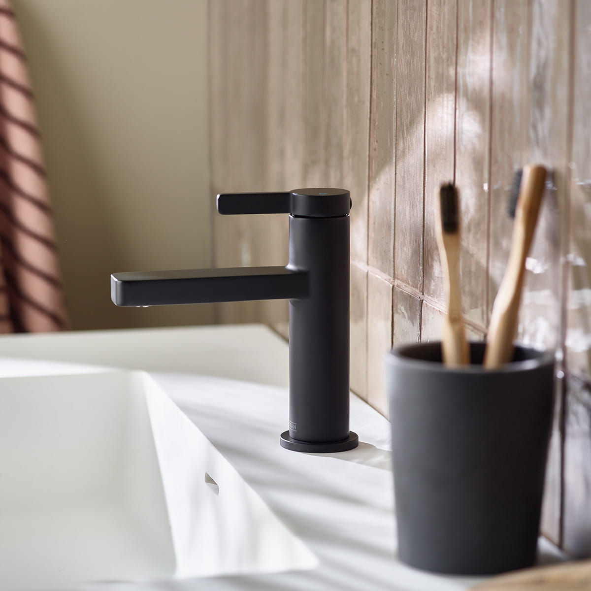 Bristan black basin tap in a modern bathroom