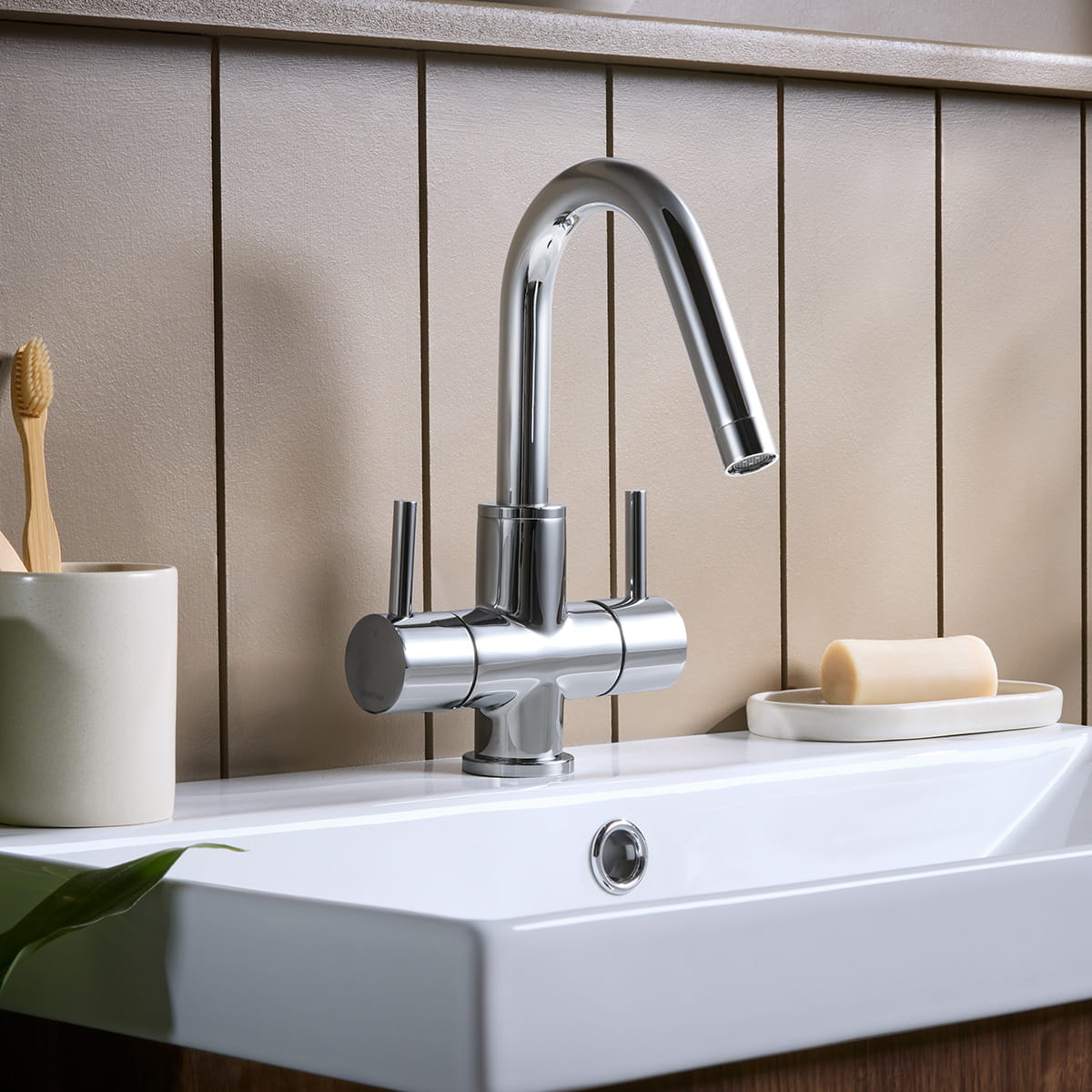 Bristan chrome basin mixer tap on a modern bathroom vanity