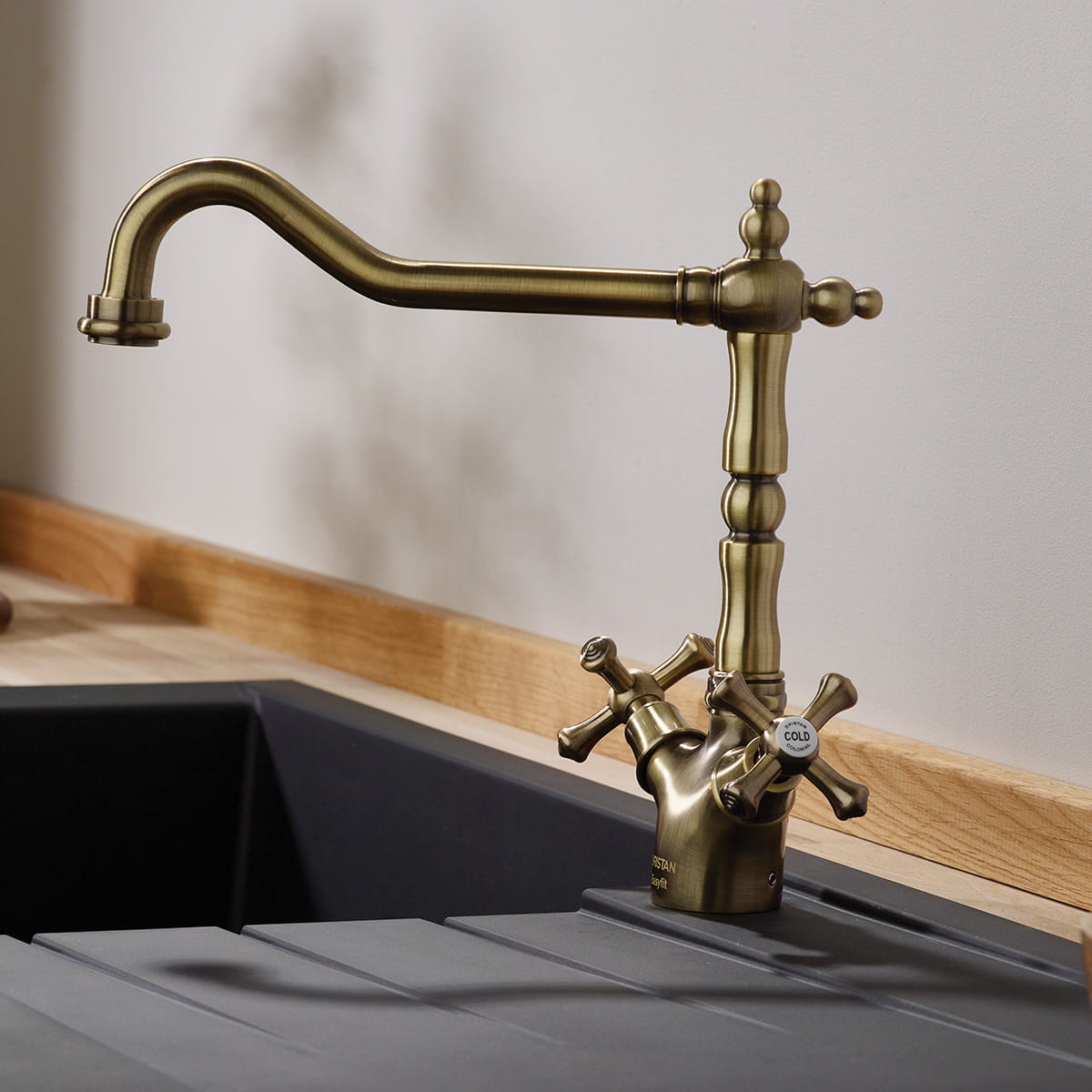 Bristan Easyfit kitchen sink mixer tap in antique bronze finish