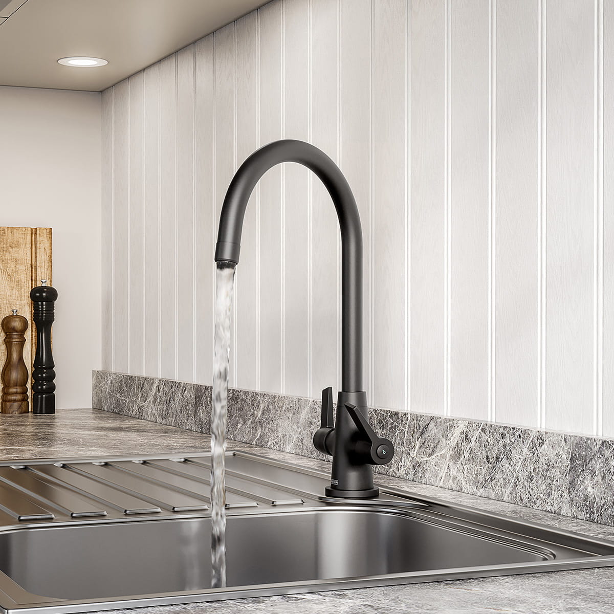 Bristan black Easyfit kitchen sink mixer tap in a modern kitchen