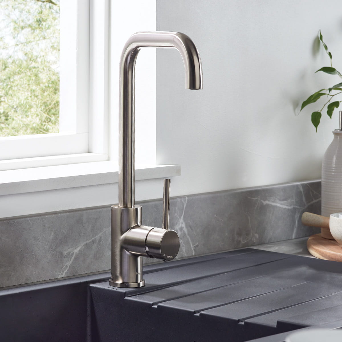 Bristan Lemon Easyfit kitchen sink mixer tap in brushed nickel finish