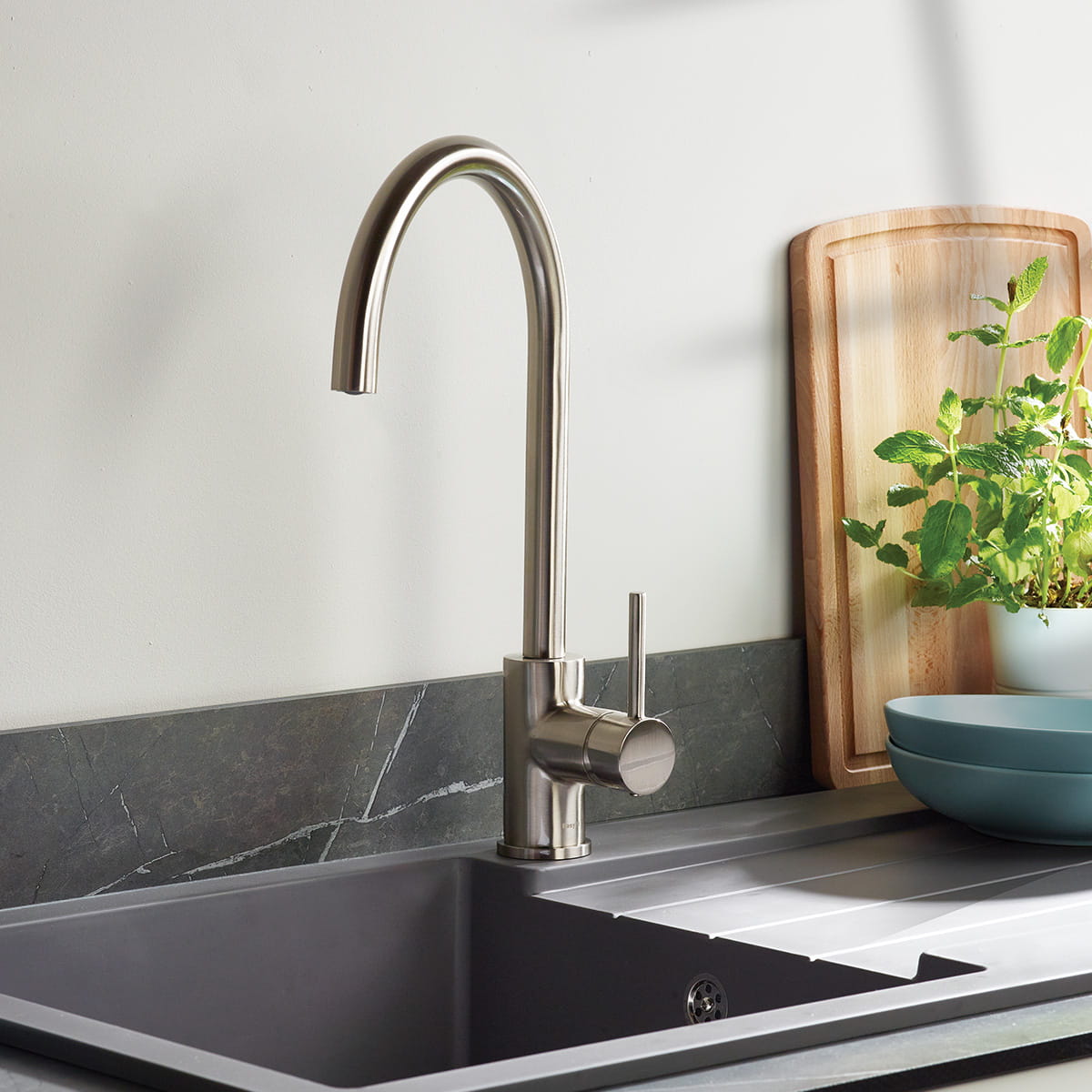 Bristan Easyfit kitchen sink mixer tap in brushed nickel finish