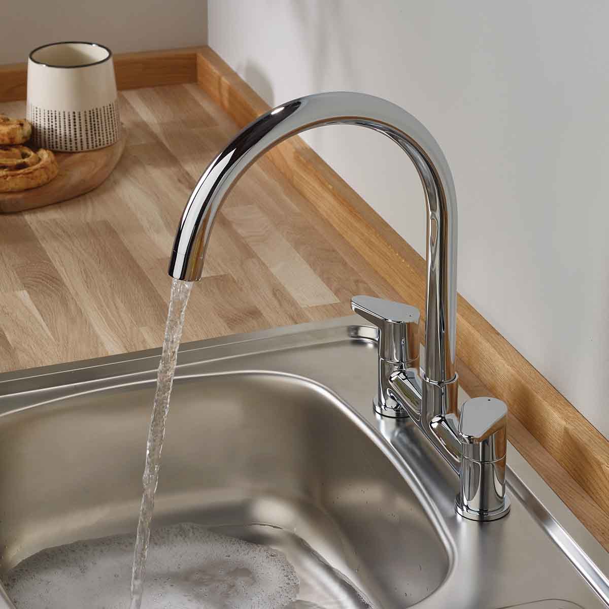 Bristan Quest chrome kitchen sink mixer tap in a modern kitchen