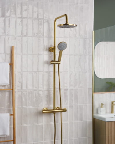 Bristan Buzz thermostatic bar shower in black, with rain shower head and multi-function handset