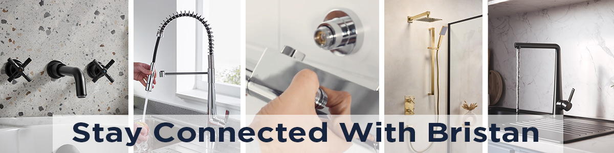 A range of Bristan products, Pull Out Kitchen Tap, Wall Mounted Basin Tap, Wallmount 12 Shower fixing, Recessed Shower, Easyfit Kitchen Tap