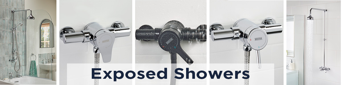 A range of Bristan Exposed Shower Valves in Chrome and Black finishes
