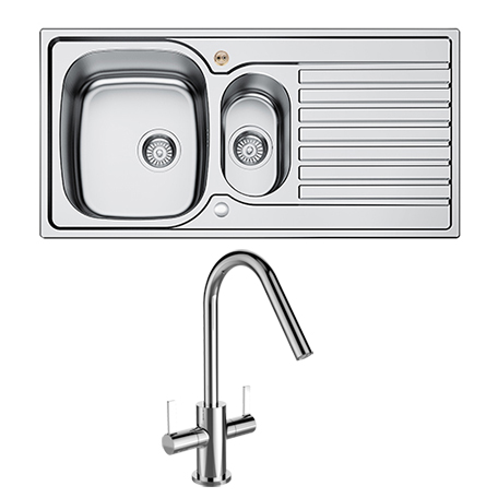 Details about / Bristan Inox Kitchen Sink 1.5 Bowl Reversible Drainer Quest Mixer Tap Chrome