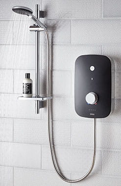 Modern black and chrome electric shower from Bristan