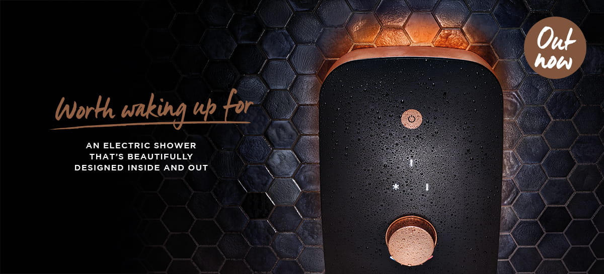 New black and rose gold electric shower from Bristan