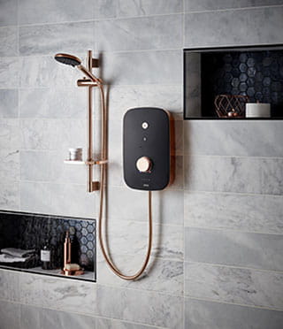 Noctis black and rose gold electric shower